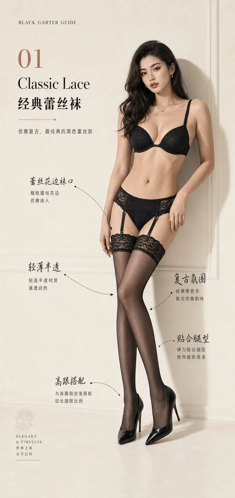 Luxury black garter stockings fashion catalog page
