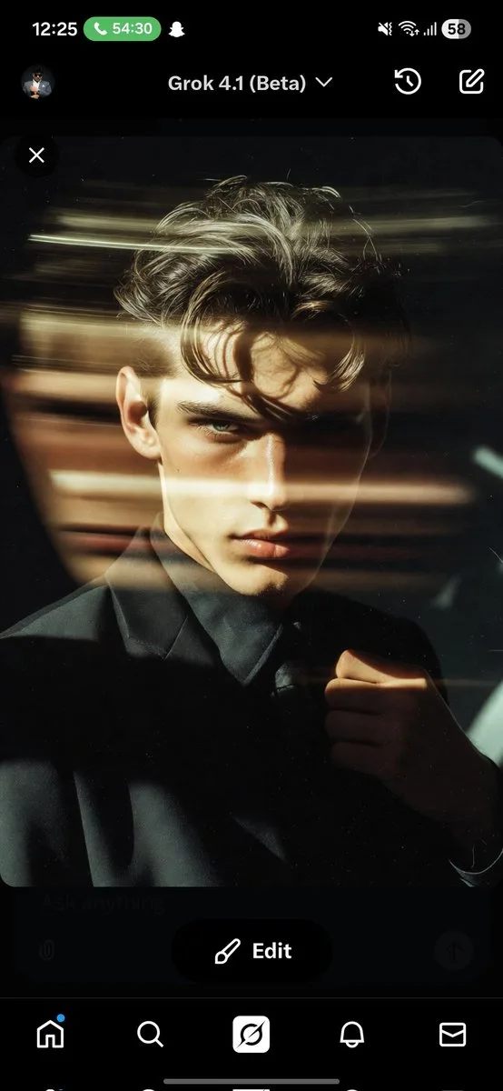 Moody cinematic portrait of a young man in a black suit with horizontal light streaks. (2)