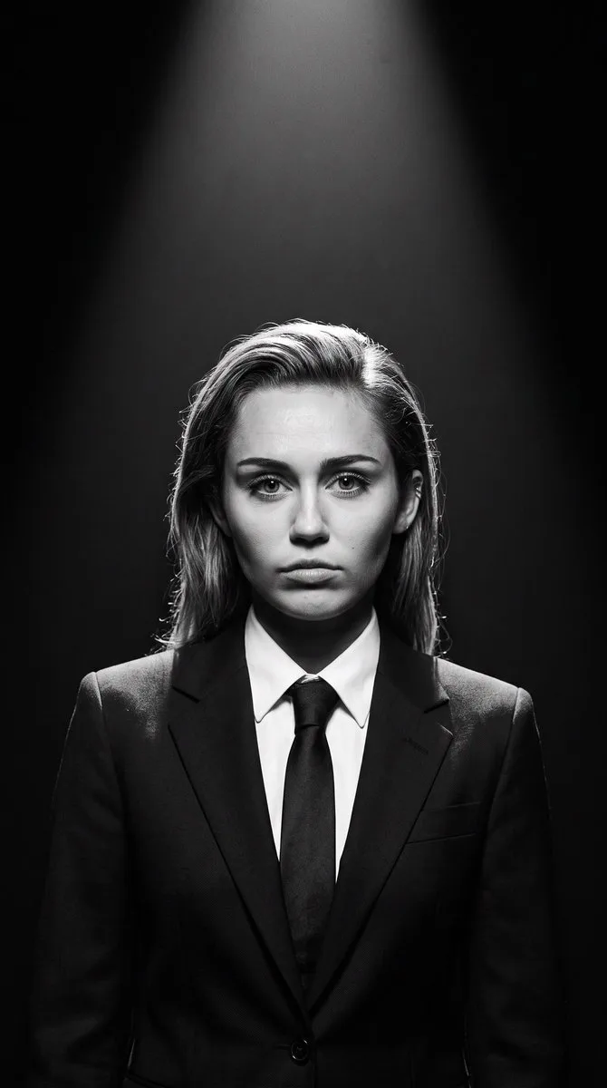 A high-contrast black and white studio portrait of a person in a formal suit. (2)