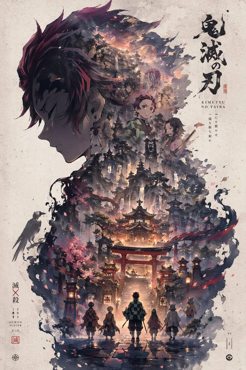 Conceptual poster of an epic silhouette containing a miniature narrative world.