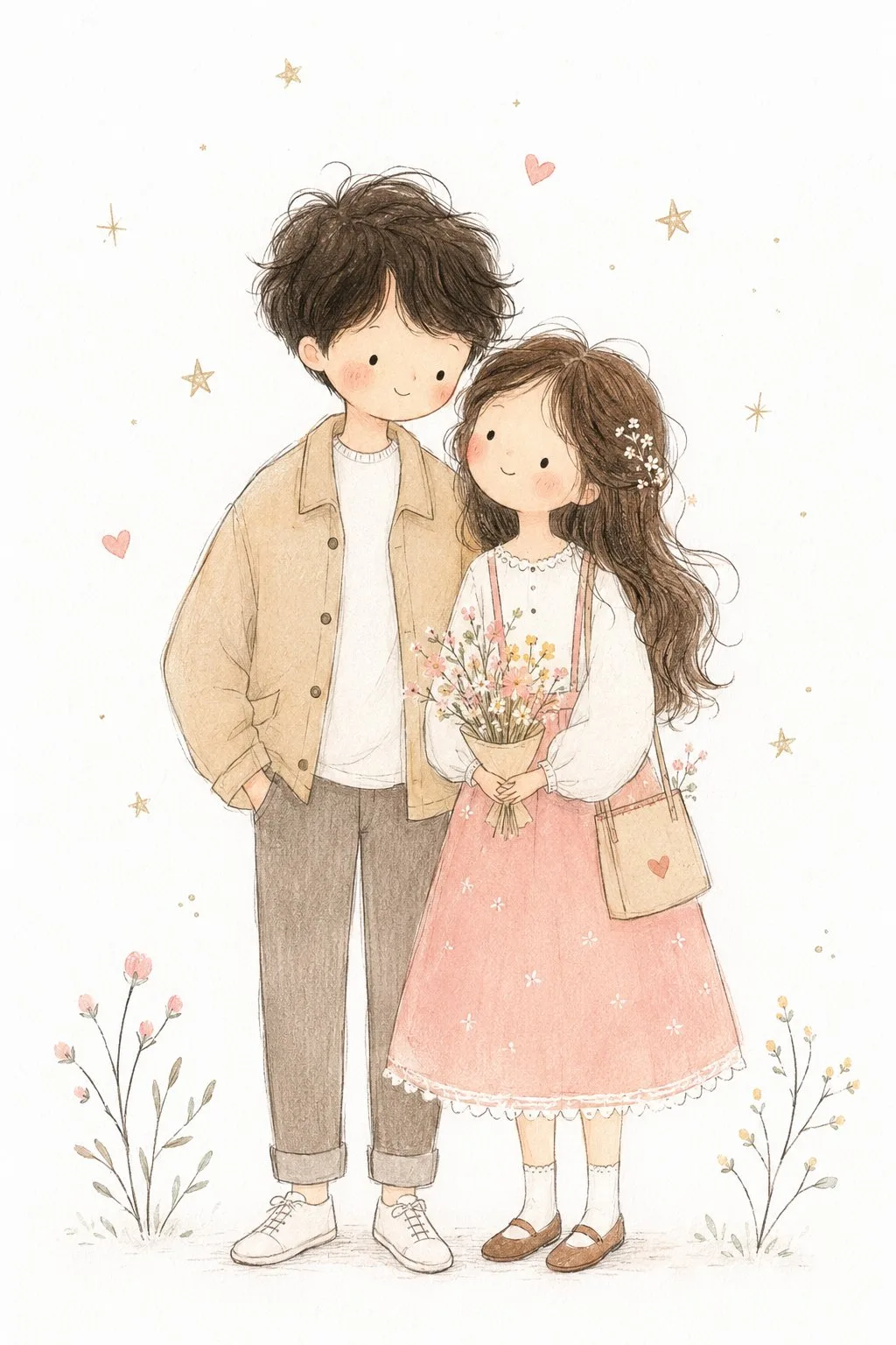 Minimalist hand-drawn children book illustration of a cute character