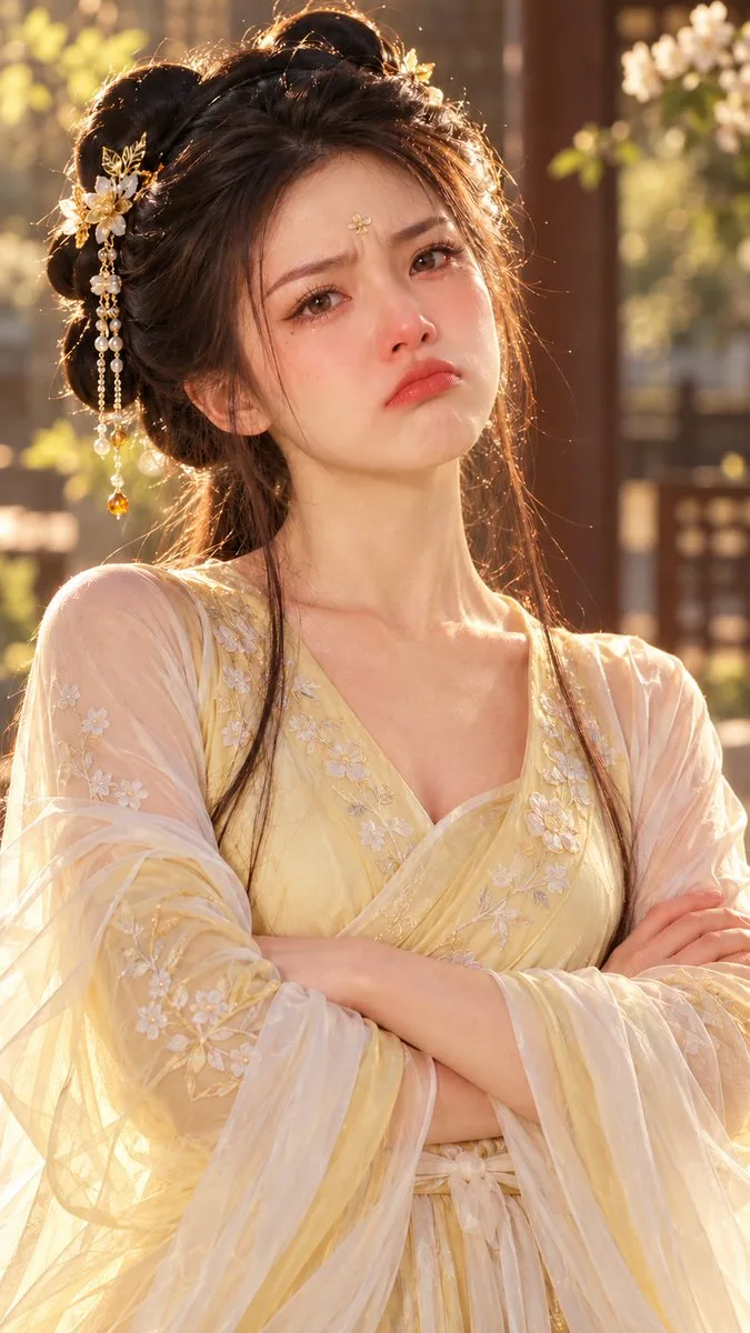 Portrait of a young East Asian woman in ancient Tang Dynasty Chinese clothing with a defiant expression. (3)