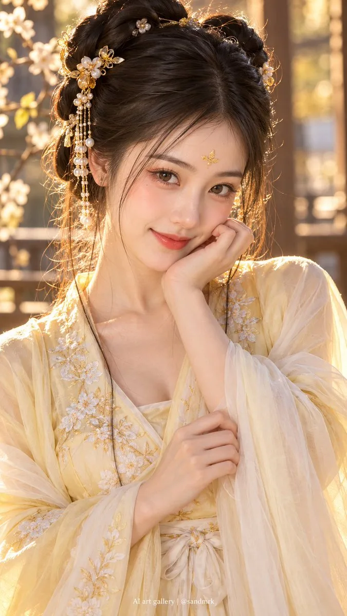 Portrait of a young East Asian woman in ancient Tang Dynasty Chinese clothing with a defiant expression. (4)