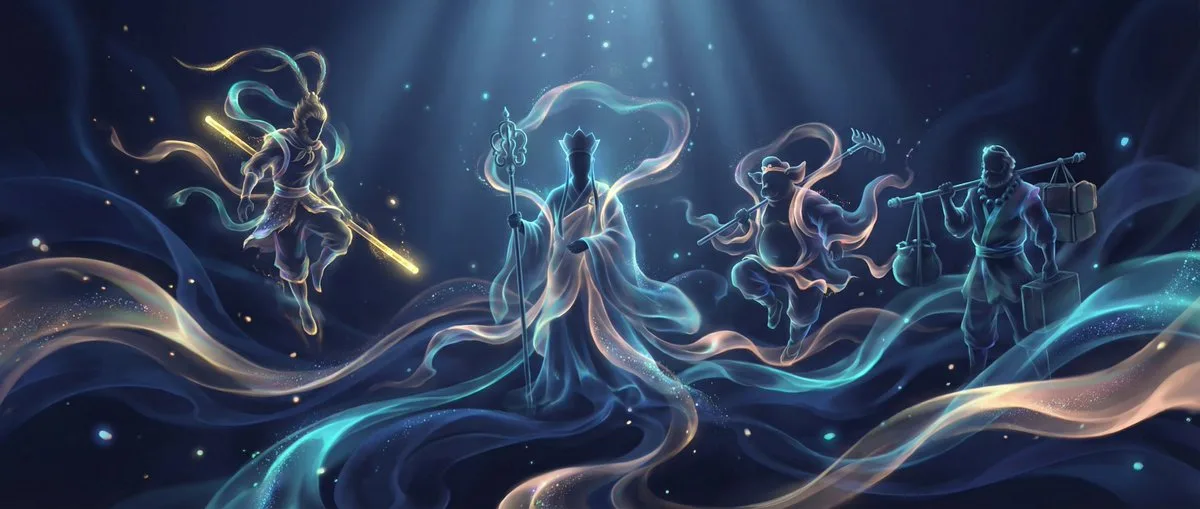 Ethereal glowing silhouette in a panoramic fantasy digital artwork (2)
