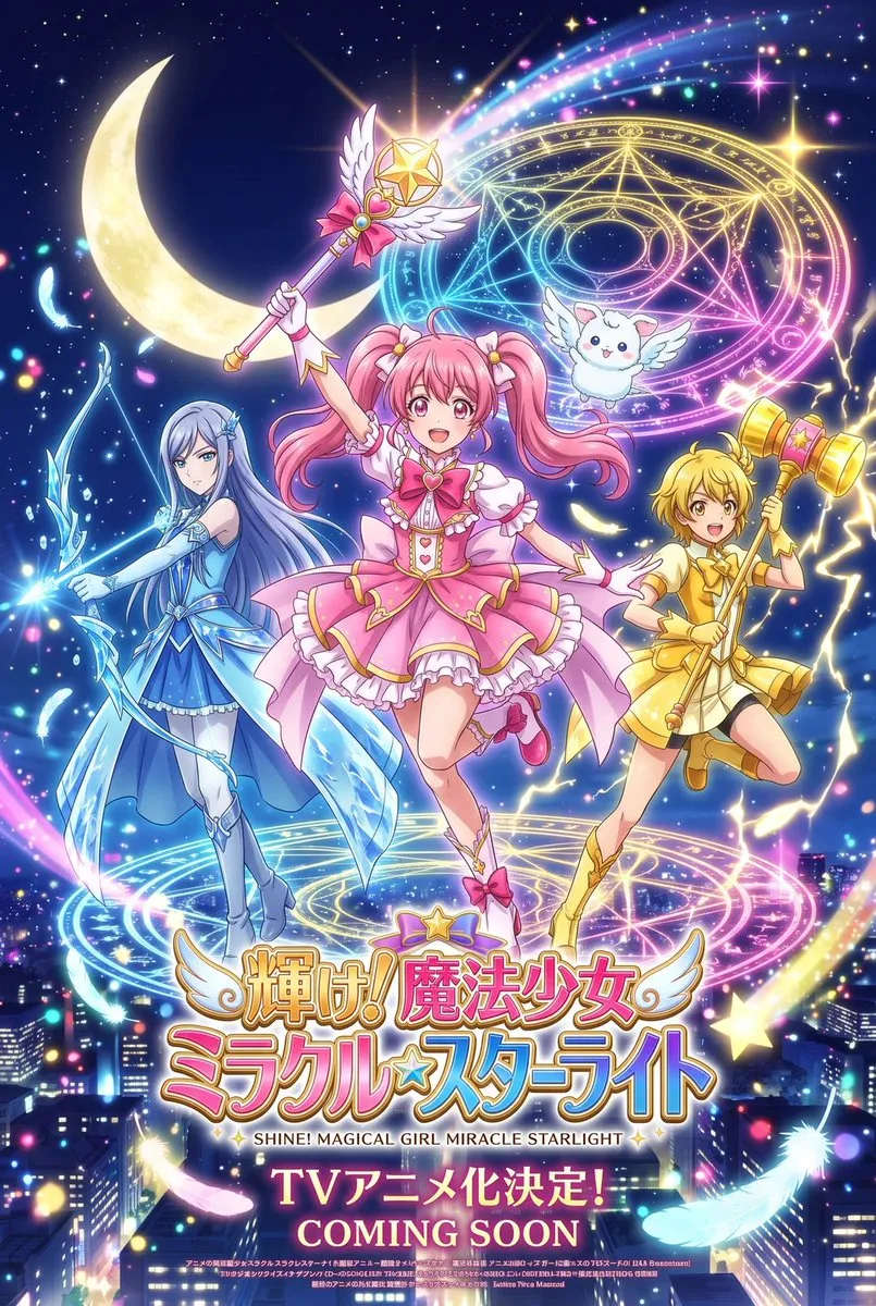 A colorful magical girl anime poster design with vibrant fantasy elements.
