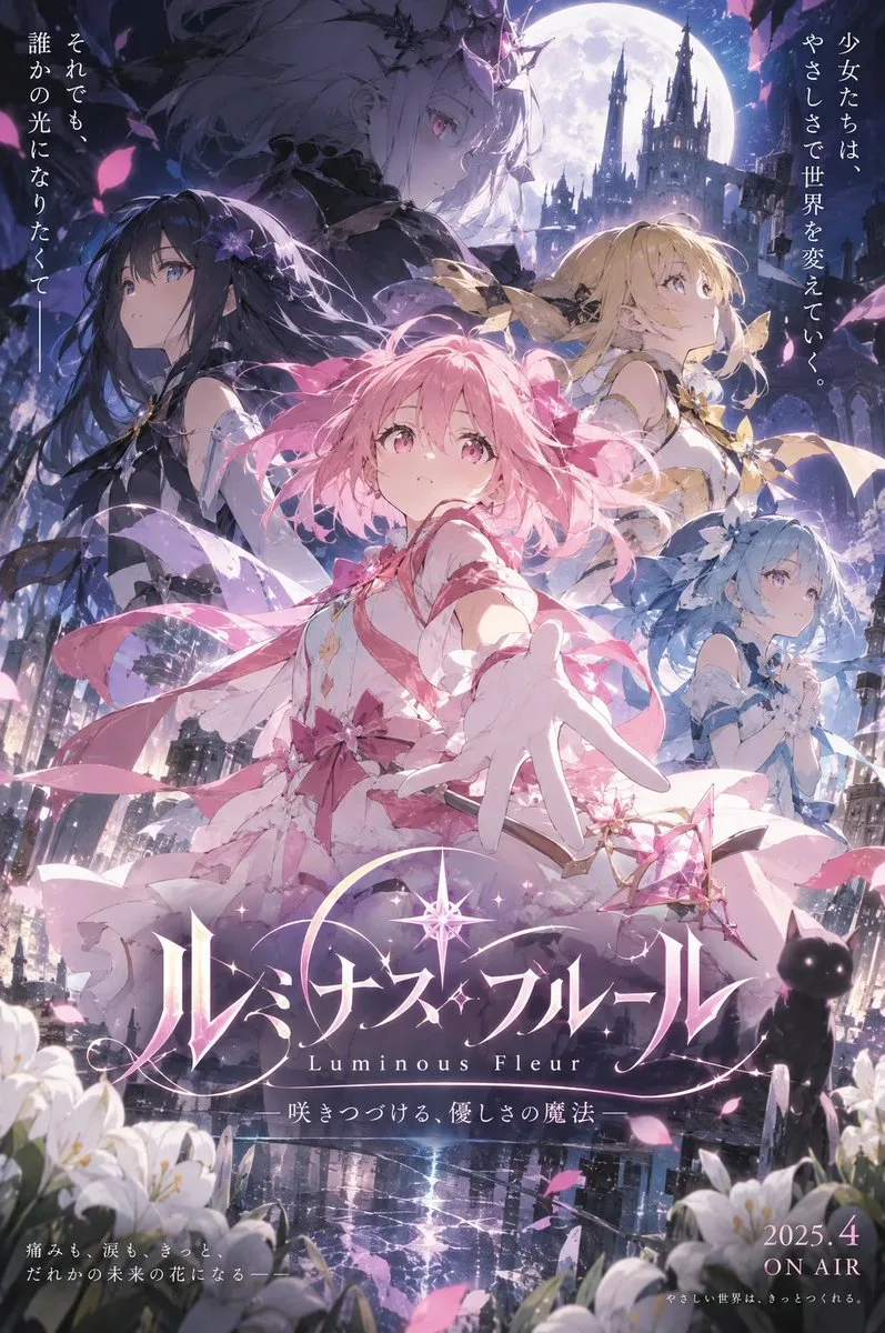 A colorful magical girl anime poster design with vibrant fantasy elements. (3)