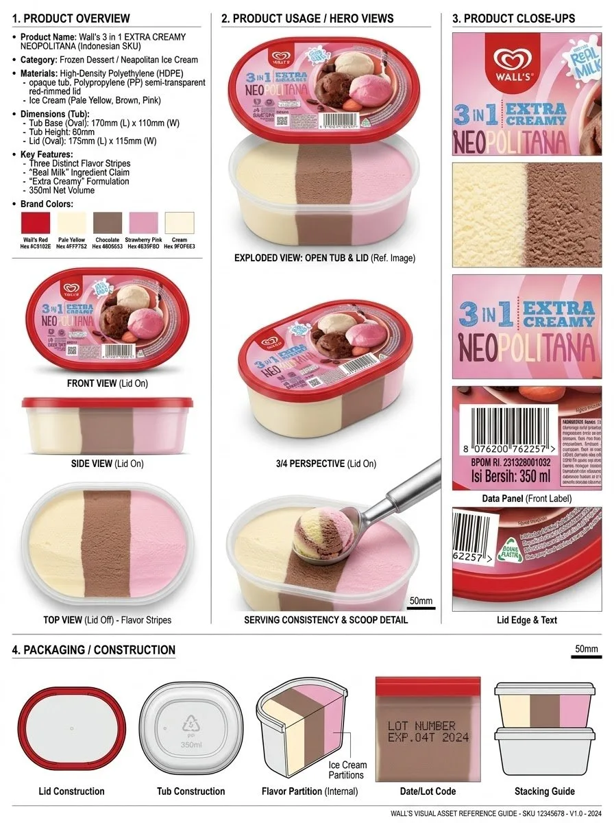 Professional product design reference sheet with multiple angles and close-up views.