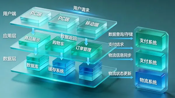 3D technical architecture diagram of a sales platform