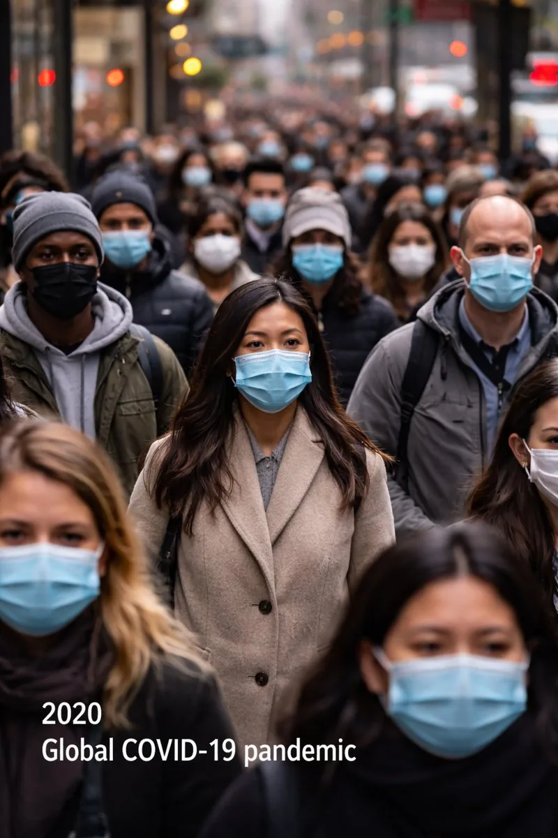 Symbolic depiction of a major 2020 event, like the COVID-19 pandemic.