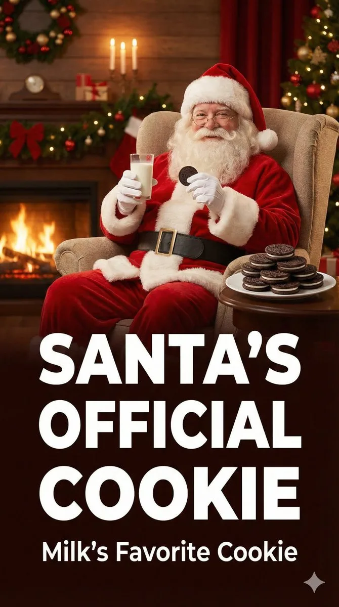 Santa Claus eating an Oreo cookie in a festive holiday ad (2)