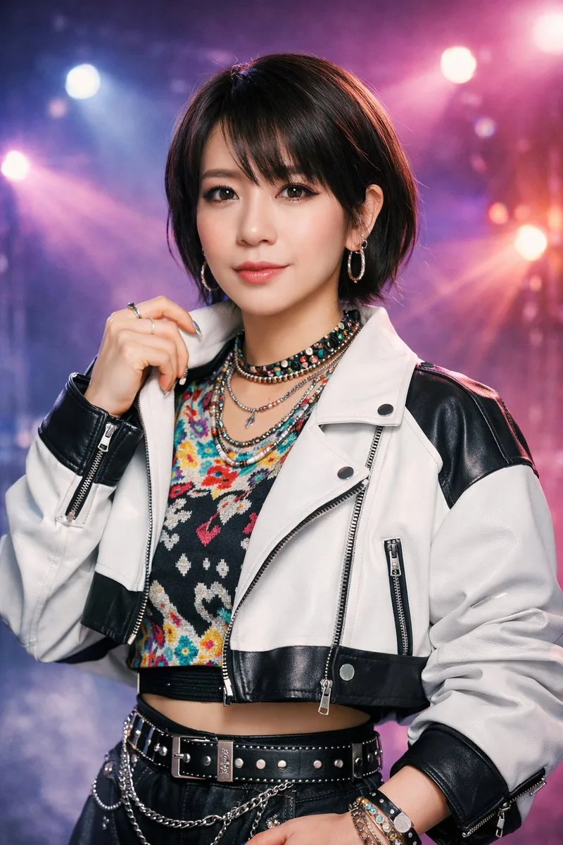 A stylish portrait of a trendy K-Pop idol with professional makeup and fashion.