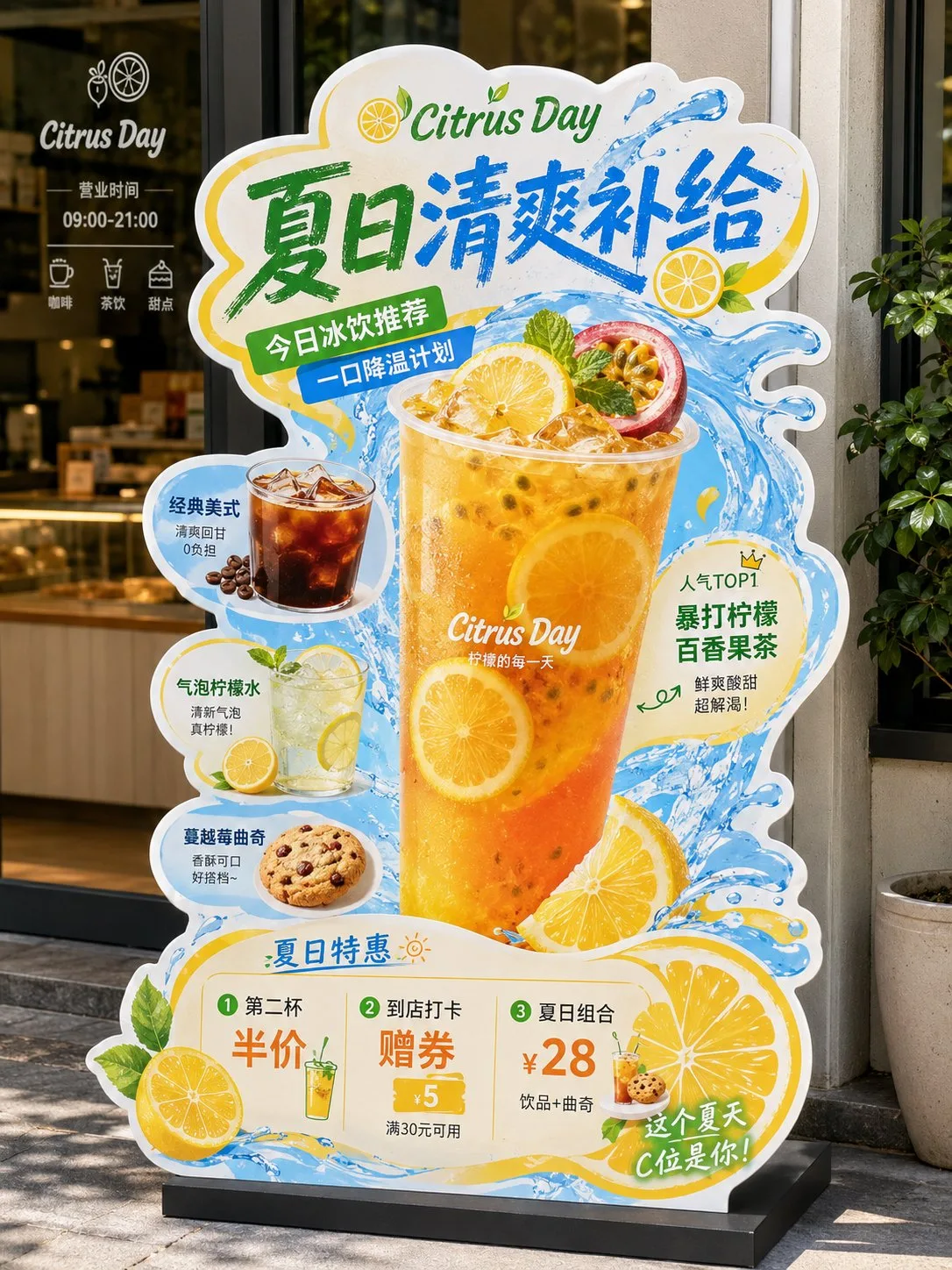 Restaurant promotional standee mockup on white background