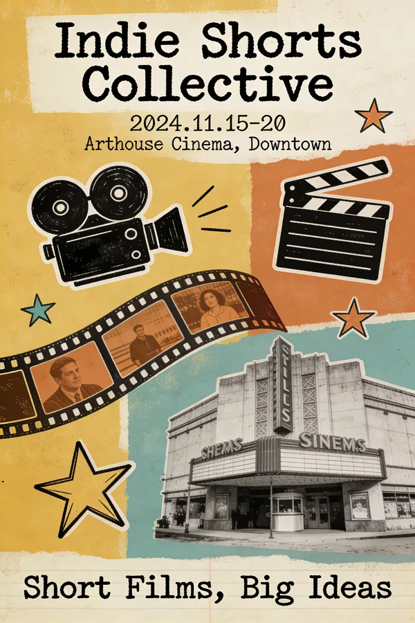 A DIY-style collage poster for a short film festival with doodles and vintage film elements.