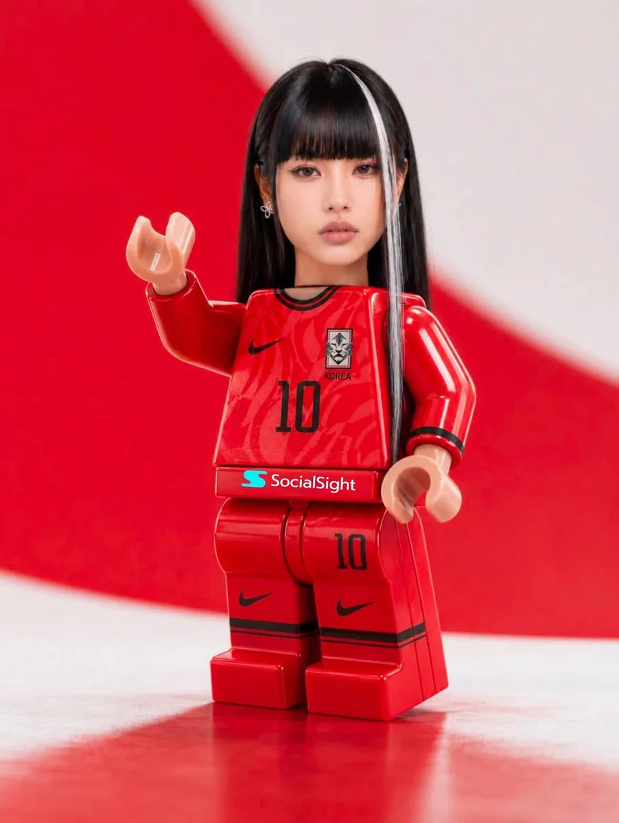 A detailed collectible soccer minifigure with a realistic face standing in a studio. (2)
