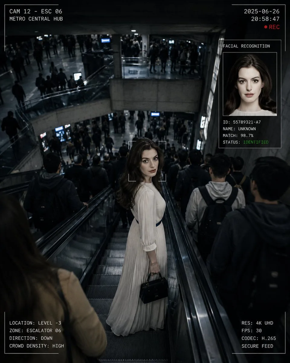 CCTV surveillance footage of a commuter looking into a security camera in a subway station. (2)