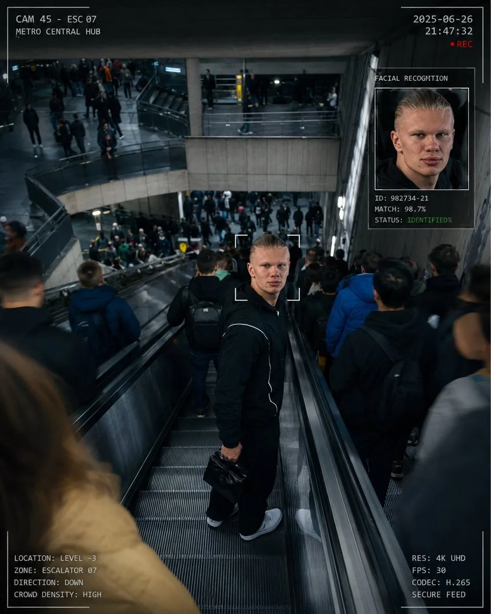 CCTV surveillance footage of a commuter looking into a security camera in a subway station. (3)