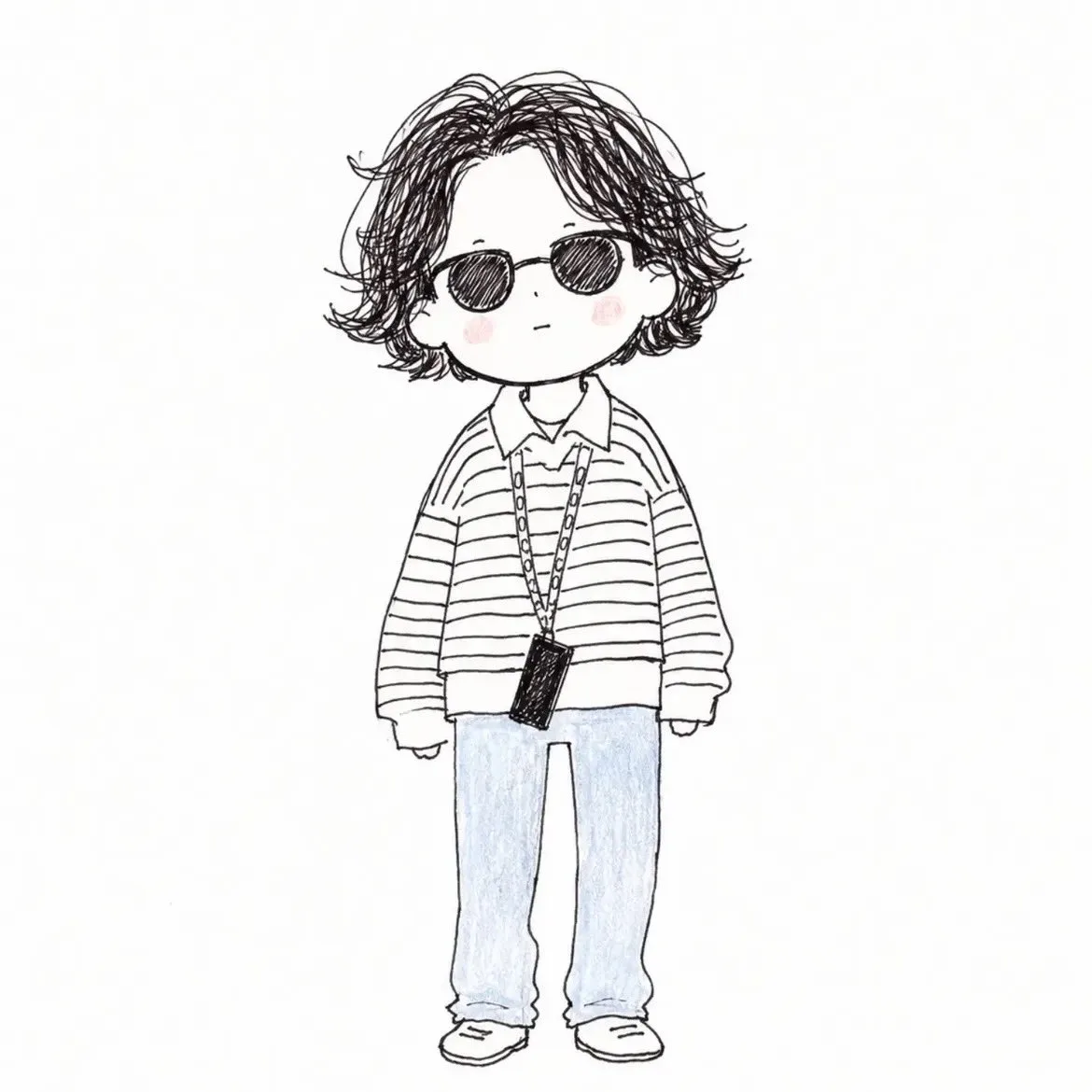 A cute, hand-drawn doodle illustration of a character with a cozy, minimalist sketch aesthetic.