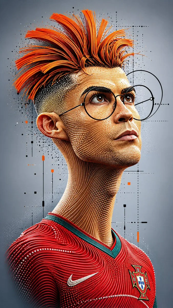 A 3D caricature portrait with spiky orange hair and intricate bead textures. (2)