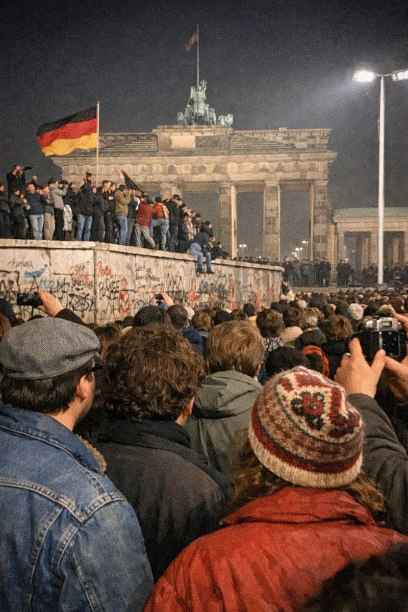 Crowd gathered at the Berlin Wall near Brandenburg Gate in 1989 (2)
