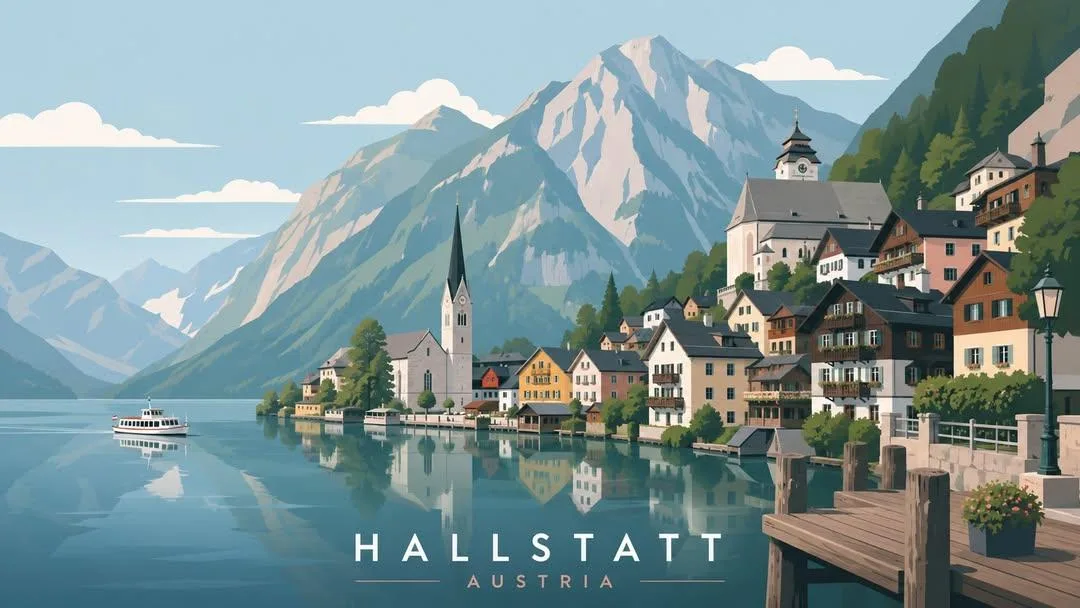 Minimalist flat vector travel posters of iconic global destinations with soft pastel tones.