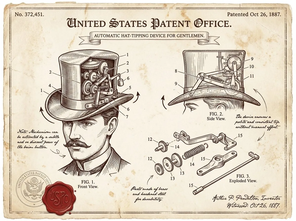 Aged vintage patent document with technical drawings and wax seal. (2)