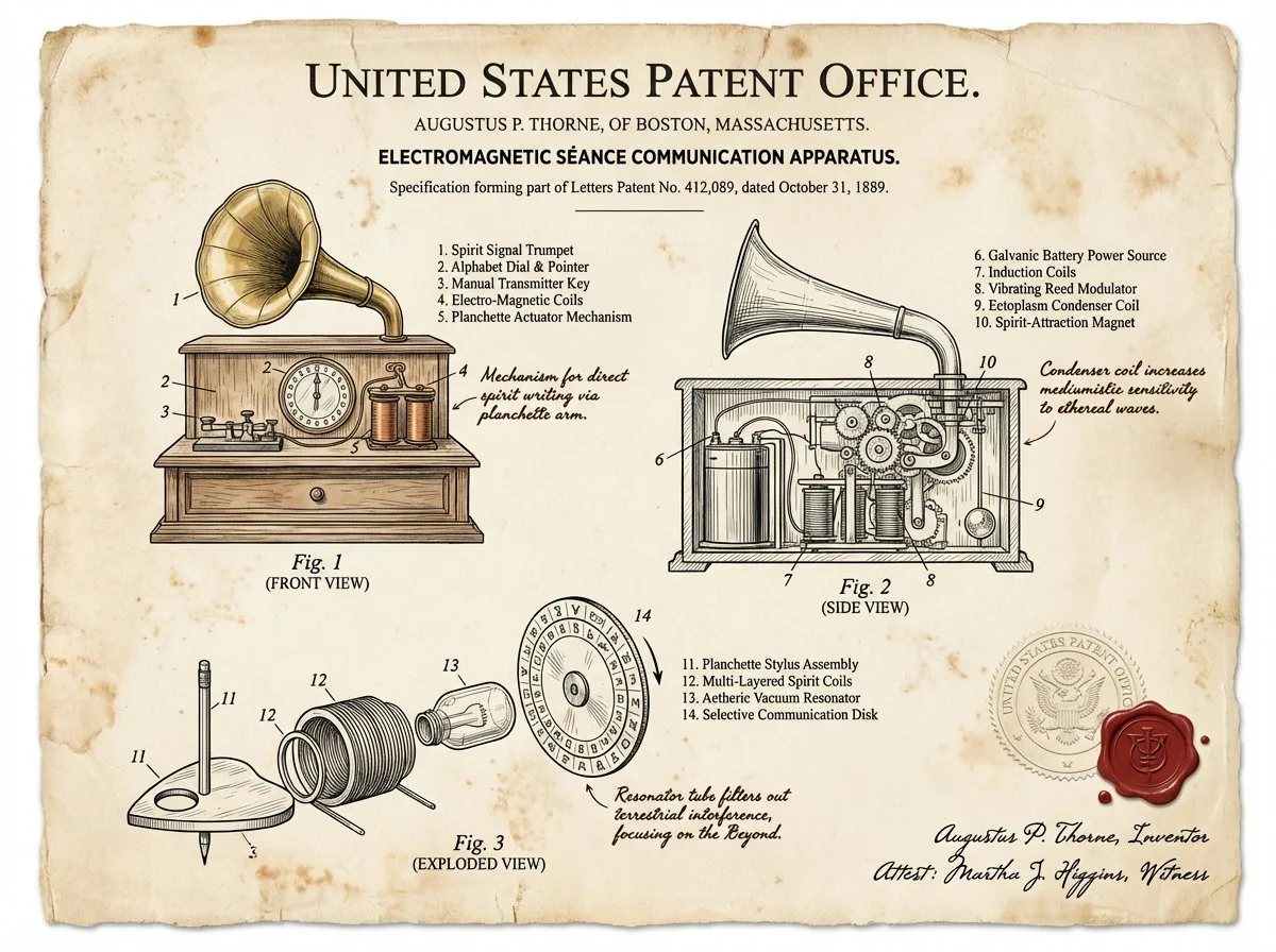 Aged vintage patent document with technical drawings and wax seal. (3)