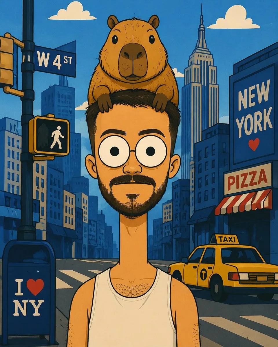 Surreal flat cartoon portrait poster with a geometric head and bold graphic colors. (2)