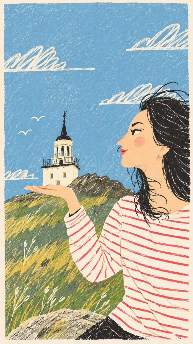 Vintage hand-drawn travel illustration portrait on textured paper (2)