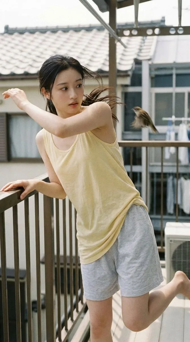 A woman reacting with shock as a bird flies past her face in a park. (3)