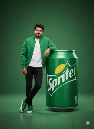 A stylish man leaning against an oversized soda can in a professional studio. (2)
