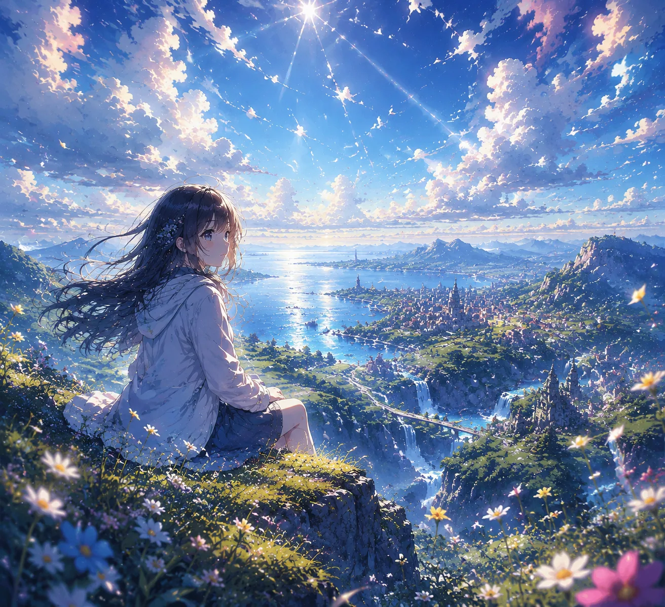 Vibrant anime girl wallpaper with clean hair lines for foldable phones
