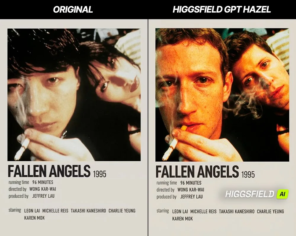 Realistic figures in a moody 90s cinematic film style