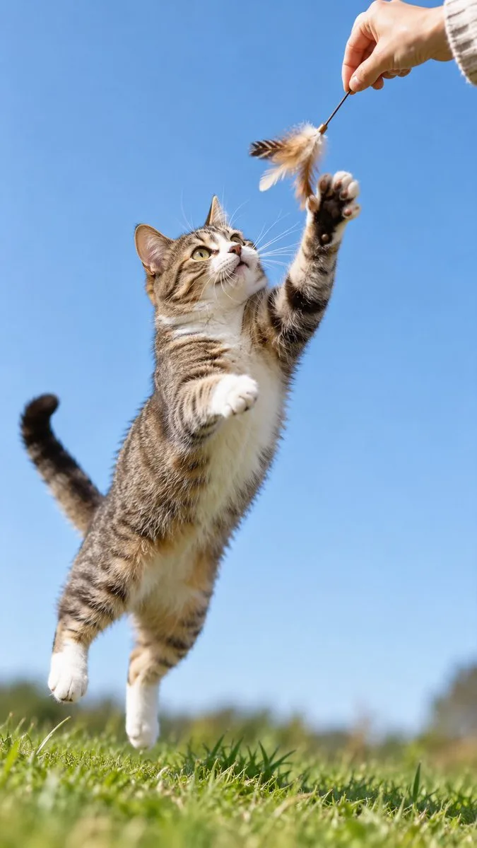 High-speed wildlife photography capturing dynamic interaction between a human hand, prop, and an animal.